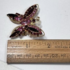 Vtg Juliana Style Butterfly Brooch Red Pink AB Rhinestone Gold Tone Pin RETRO
