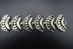 Vtg Mid Century Silver Tone Filigree Crescent Openwork Link Bracelet 8″ Long
