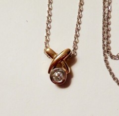 3mm Diamond X & O 14K Yellow White Gold Pendant 18.25″ 14K White Gold Necklace