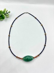 Handcrafted Lapis Lazuli Micro Bead Necklace Green Fluorite Centerpiece Pendant