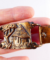 Vintage SIMBA Africa Handmade Panel Bracelet Bronze Tone 40’s Tribal Pots