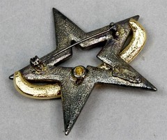 TONA Silver & Gold Tone Metal Rhinestone Encrusted Star Brooch Pin