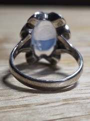 Vintage Sterling Silver Opalite Ring Scalloped Setting Size 7.5 5.29g