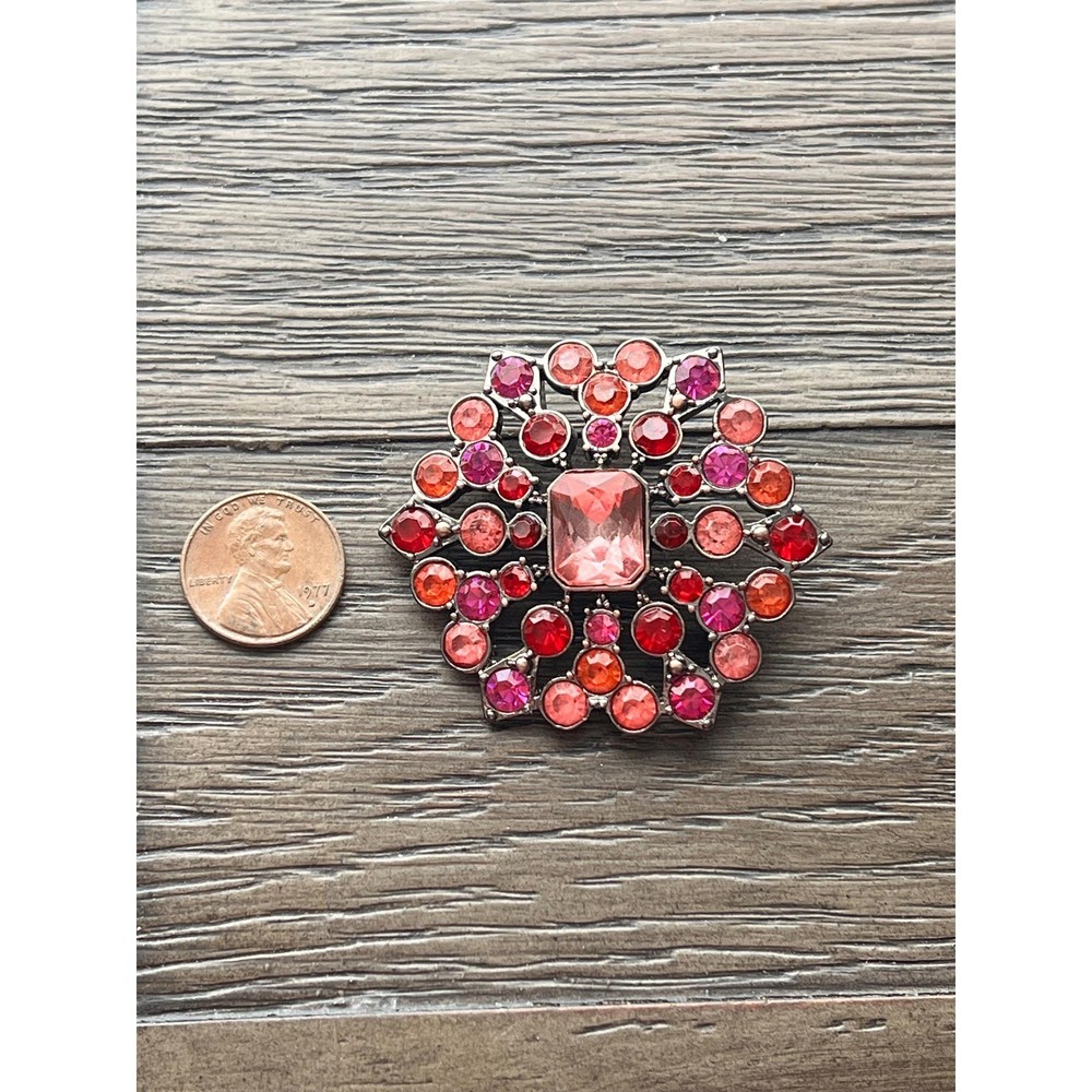 Vintage Liz Claiborne Starburst Pin Brooch Red & Pink Rhinestone