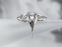 Art Deco Filigree Lab-Created Diamond & Sapphire Ring Vintage Statement Jewelry