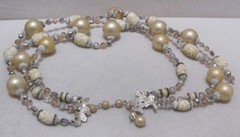 Vtg VENDOME Creamy Beige Sugar Glass Bead Aurora Borealis Crystal 3-Strand Neckl