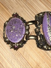 VINTAGE SELRO/SELINI PURPLE CONFETTI PLASTIC PANEL BRACELET- UNSIGNED