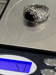 Sterling Silver Black Onyx Oval Signet Ring Filigree Frame Domed Sz9.5 5.7gr