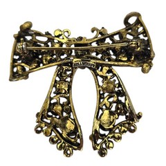 Vintage Signed Hollycraft Faux Pearl Fire Opal Bow AB Rhinestone Brooch Pin
