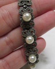 Marsala Sterling Silver Imitation Pearl & Marcasites Bracelet ~ 30g ~ 6-C523
