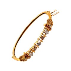 Vintage 14K Yellow Gold Victorian Reproduction Diamond Bangle Bracelet
