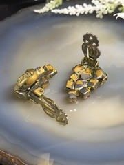 Vtg Yellow Lavender Czech Glass Rhinestone Clip On Earrings