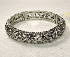 Charter Club Stretchable Bracelet Silver Tone Floral And Crystals From Macy’s