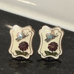 Vintage Cloisonné Butterfly Floral Earrings Garden Jewelry Enamel Summer Spring