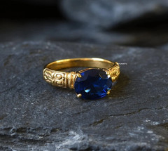 3.00Ct Oval Cut Lab-Created Sapphire Diamond Wedding Ring 14K Yellow Gold Finish