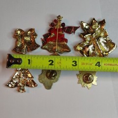 Vintage Christmas Brooches Trees / Bells / Santa / Poinsettia pins lot Of 6