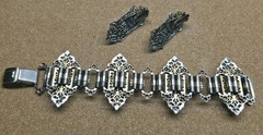 Vintage 1950’s Wide Opaline Glass Purple Crystal Chain Bracelet And Earrings