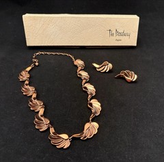 Vth Renoir Copper Necklace Adjustable Length MCM Clip-on Earrings 19 50s Leaves