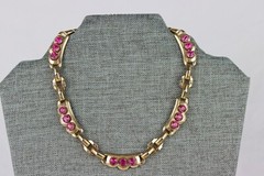 Barclay Gold Tone Choker with Pink Rhinestones, Signed, 58gr