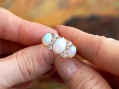 Antique 4.20Ct White Opal and 0.80Ct Diamond 18k Yellow Gold Ring Circa 1880