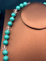Turquoise and Clear Crystal Beaded Necklace 925 Clasp 22″