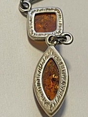 VTG Baltic Amber Diamond & Marquise Cut 925 Sterling Silver Hook Earrings (D195)