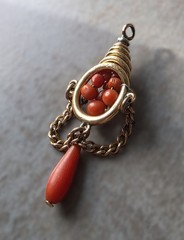 Victorian or Etruscan Revival Gold Filled and Natural Coral Lavalier 3.1g