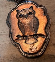 Vintage Bell Trading Post Solid Copper Owl Pendant Rope Chain Necklace