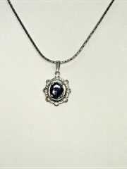 Vintage Gothic Black Onyx Oval Pendant Necklace Ornate Filigree Spiga Chain
