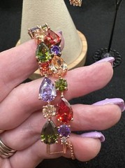 Gold Over Sterling Silver Multi Color Stones 7” bracelet & Earring Set