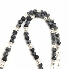 Silver Schark Handmade Sterling Silver & Snowflake Obsidian Necklace 15-18” #94
