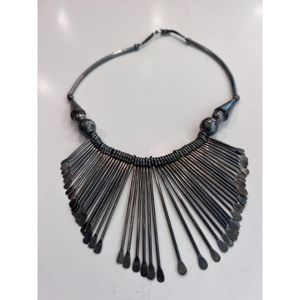 Vintage Sterling Silver Fringe Collar Necklace 101g Southwestern Brutalist