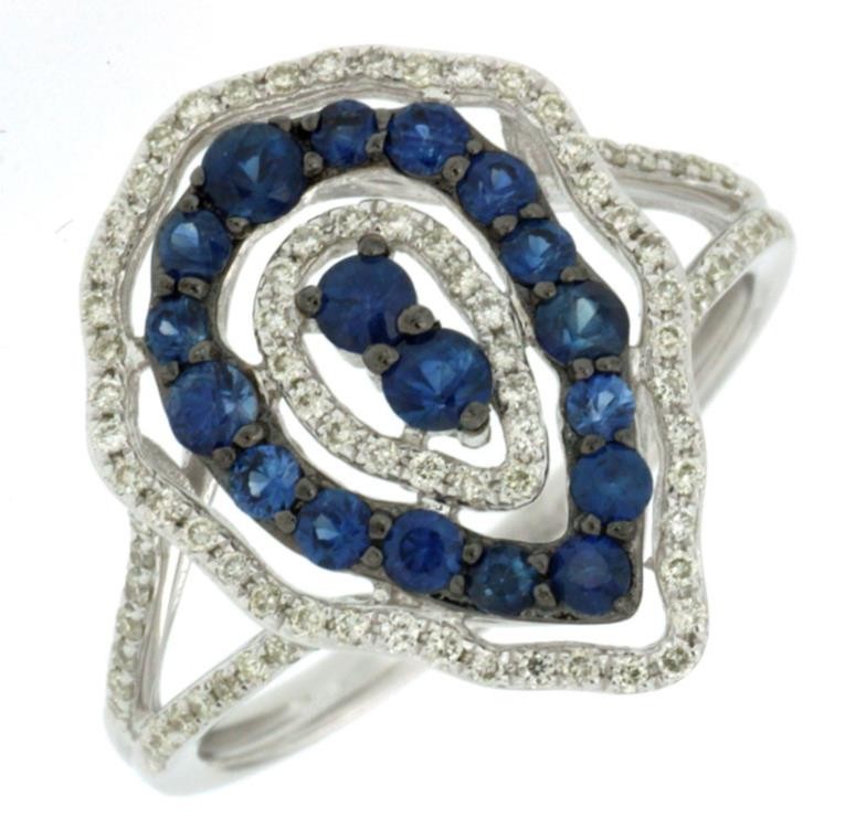 ESTATE .99CT DIAMOND & AAA SAPPHIRE 14K WHITE GOLD MULTI ROW PEAR SHAPE FUN RING
