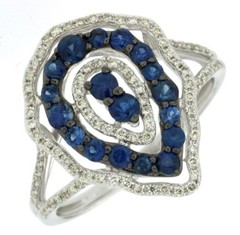 ESTATE .99CT DIAMOND & AAA SAPPHIRE 14K WHITE GOLD MULTI ROW PEAR SHAPE FUN RING