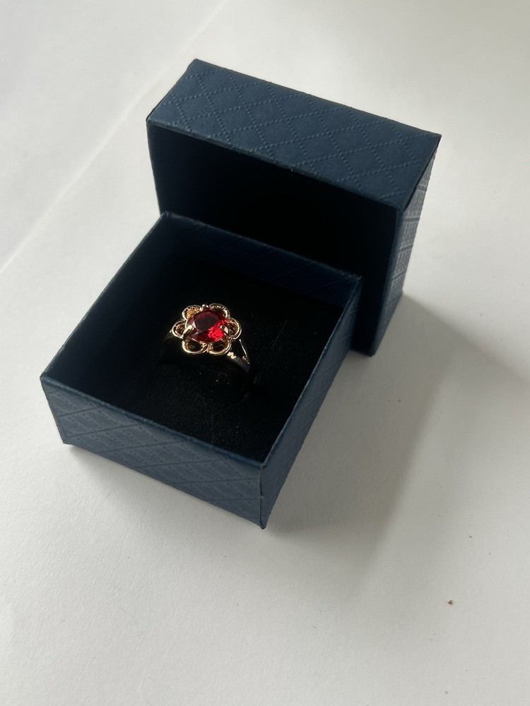 Vintage Red Cubic Zirconia Ring Gold Plated Womens Size 7.5