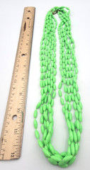 Vintage Lime Green 3 Strand Plastic Bead Necklace Hong Kong Long 50″
