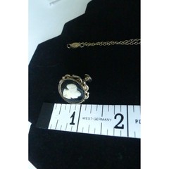 Vtg Cameo Necklace and Screw Back Earrings Set Gold Tone Black Rhinestone 3pc