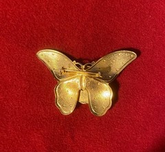 Gold Pin Brooch Laquered Wood Butterfly Moth Cabochon Light Weight
