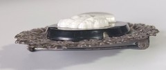 Vintage Celluloid Black, White & Silver Floral Cameo Portrait Brooch