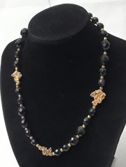 Share Vintage Black Bead with Gold Tones Nuggets Chocker Necklace 16 in