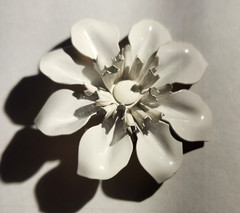 Vintage White Enamel on Metal Flower Pin Brooch Unique sculpted retro summer