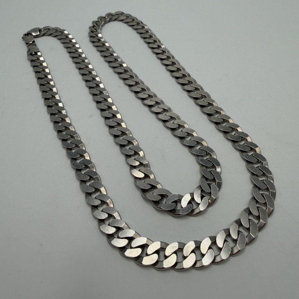 Vintage 925 Sterling Silver Cuban Curb Chain Necklace Men’s Heavy 57.2g 64cm
