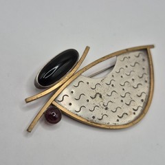 Vintage Deborah Close Sterling Silver 925 Mixed Metals Gem Abstract Pin Brooch
