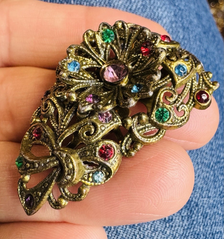 Vintage Art Deco NE New England Glass Works Rhinestone Dress Clip