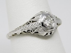 18k White Gold ART DECO 1930’s Solitaire Diamond Engagement Ring Sz 6.75+ B9185