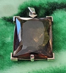 Vintage Mid-Century Rectangular Faceted Glass Pendant Gold Tone Frame 2 Inch