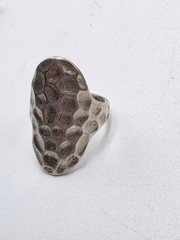 Vintage Hammered Organic Statement Ring – Modernist Textured Silver Tone Ring