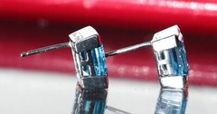 14k white gold earrings 3.00ct blue topaz stud vintage handmade 3.4gr N2540C