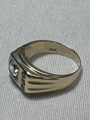 Vintage 10K Yellow Gold Mens Ring 7.8g Clear Red Stones Estate Jewelry Size 9.5