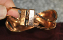 MCM Matisse Renoir Copper Green LEAF Enamel Bypass Hinged Cuff Bracelet
